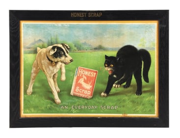 HONEST SCRAP CARDBOARD SIGN W/ DOG & CAT GRAPHIC