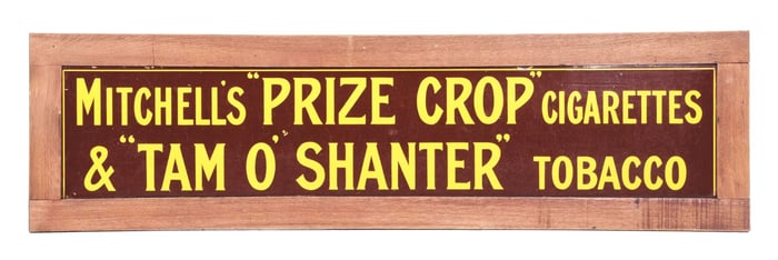 MITCHELL'S "PRIZE CROP" CIGARETTES SINGLE-SIDED PORCELAIN SIGN.