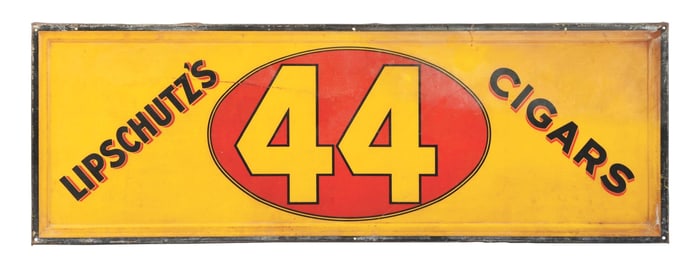 LIPSCHUTZ'S CIGARS SELF-FRAMED TIN LITHOGRAPH SIGN W/ 44 LOGO