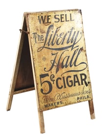 WE SELL THE LIBERTY HALL 5¢ CIGAR CURB SIGN W/ 5 CENT LOGO