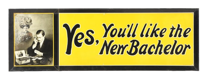 NEW BACHELOR CIGARS SELF-FRAMED TIN SIGN W/ BACHELOR GRAPHIC