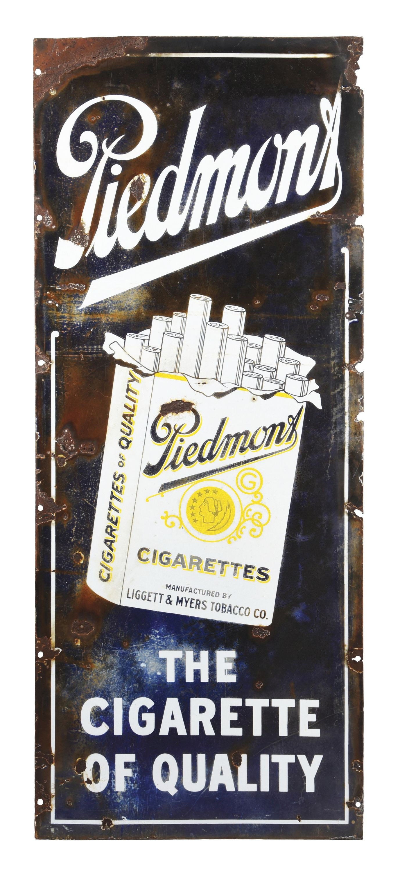 PIEDMONT CIGARETTES PORCELAIN SIGN W/ CIGARETTE PACK GRAPHIC (1 of 2)