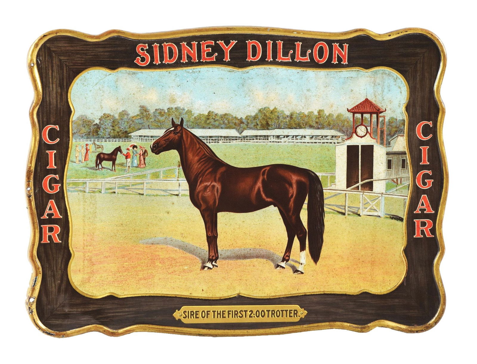 SIDNEY DILLON CIGARS SELF-FRAMED TIN LITHOGRAPH W/ HORSE GRAPHIC (1 of 2)