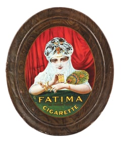 FATIMA CIGARETTES EMBOSSED TIN ADVERTISING SIGN