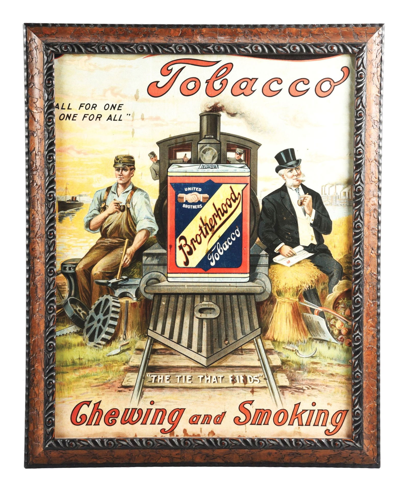 BROTHERHOOD CHEWING TOBACCO SIGN W/ RAILROAD TRAIN GRAPHIC (1 of 2)