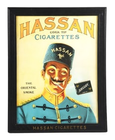 HASSAN CIGARETTES ADVERTISEING POSTER W/ ORIGINAL FRAME