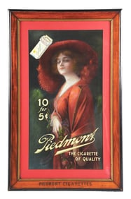 PIEDMONT CIGARETTES ADVERTISING SIGN W/ ORIGINAL FACTORY FRAME