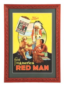 RED MAN CHEWING TOBACCO PAPER ADVERTISING SIGN