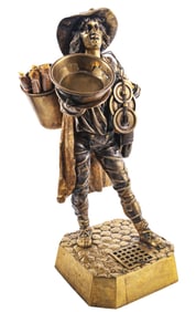 BRASS SCULPTED GOLD PANNER DESK CIGAR & MATCH HOLDER