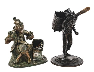 A PAIR OF WONDERFUL DESKTOP MATCH & CIGAR HOLDERS