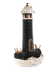 UNUSUAL CAST IRON MATCH DISPENSER & ADVERTISING PIECE