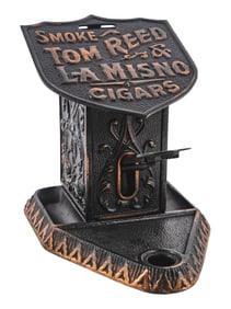 CAST IRON TOM REED CIGAR CUTTER W/ MATCH DISPENSER