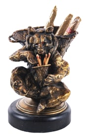 CAST BRONZE CIGAR & MATCH HOLDER IN THE FORM OF A BEAR