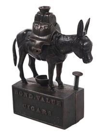 CAST IRON (HEADS OR TAILS) FIGURAL CIGAR CUTTER & TRADE STIMULATOR