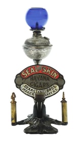 COUNTERTOP CAST IRON CIGAR CUTTER & LIGHTER ADVERTISING SEAL SKIN CIGARS