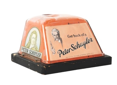 COUNTERTOP GLASS CIGAR CUTTER ADVERTISING PETER SCHUYLER CIGARS