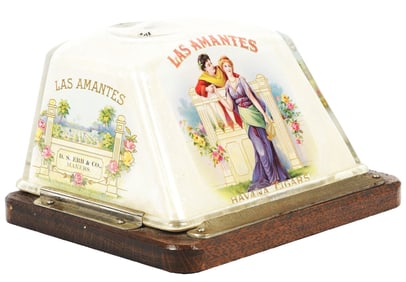 COUNTERTOP GLASS CIGAR CUTTER ADVERTISING LAS AMANTES CIGARS