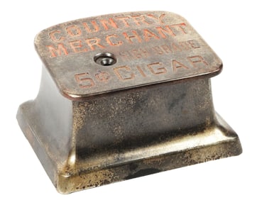 COUNTERTOP CAST IRON CIGAR CUTTER ADVERTISING COUNTRY MERCHANT