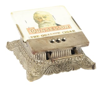 CAST IRON COUNTERTOP CIGAR CUTTER ADVERTISING COUNSELLOR CIGARS