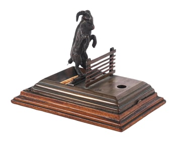 EARLY DESKTOP CIGAR CUTTER W/ STANDING GOAT & MATCH DISPENSER