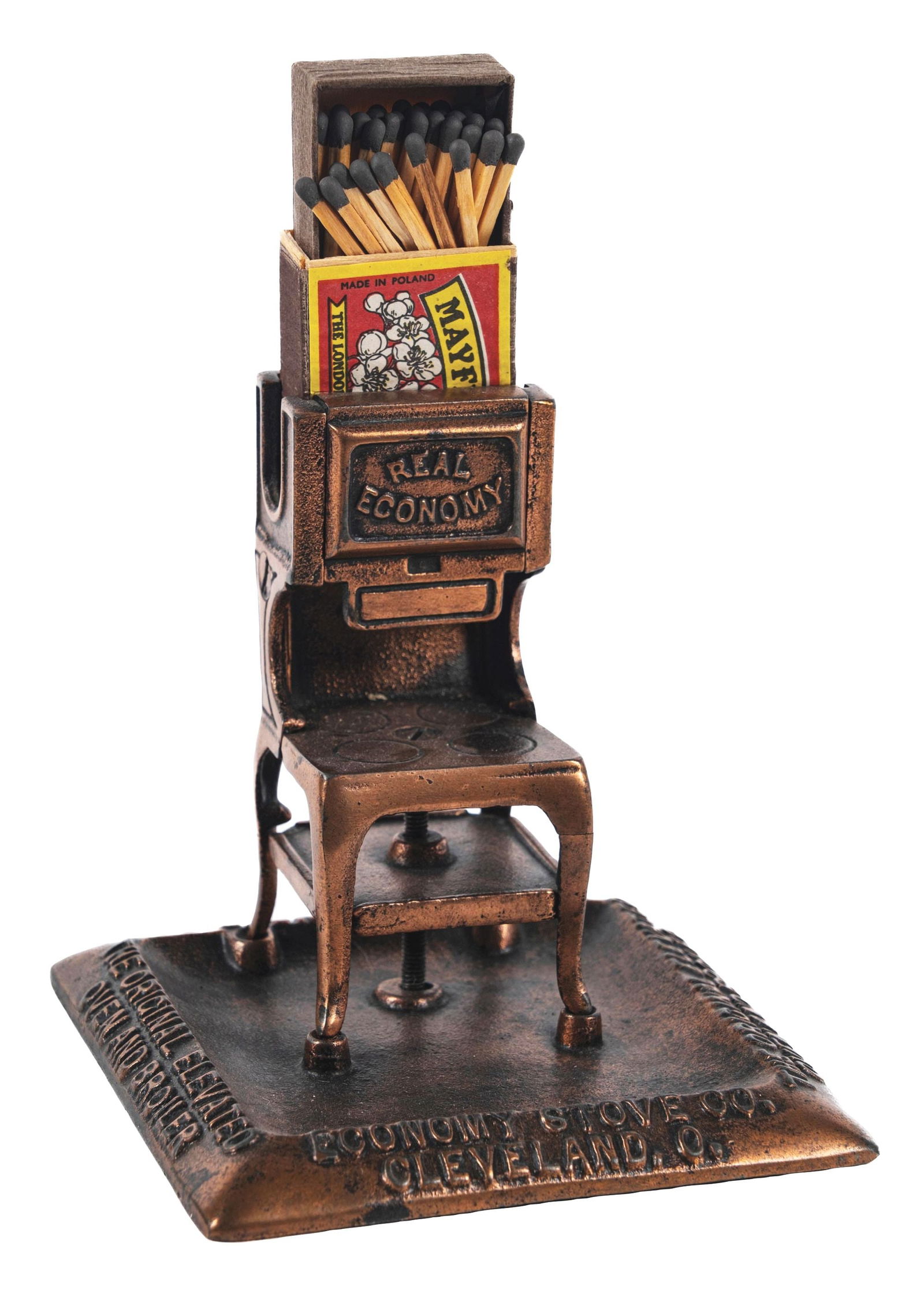 FIGURAL BRONZE MATCH HOLDER ADVERTISING THE ECONOMY STOVE CO. (1 of 5)