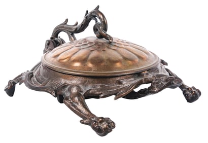 AN ORIGINAL CAST IRON TURTLE SPITTOON