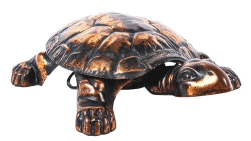 A CAST IRON & TIN TURTLE SPITTOON