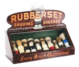 RUBBERSET SHAVING BRUSHES TIN DISPLAY