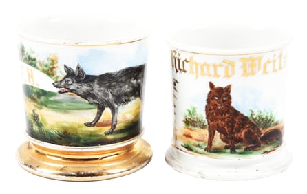 LOT OF 2: WOLF SHAVING MUGS