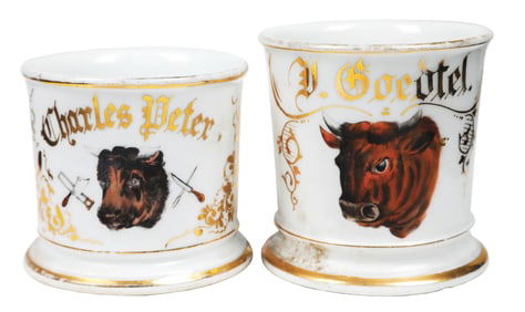 COLLECTION OF 2 OCCUPATIONAL SHAVING MUGS W/ SPEAR GRAPHICS