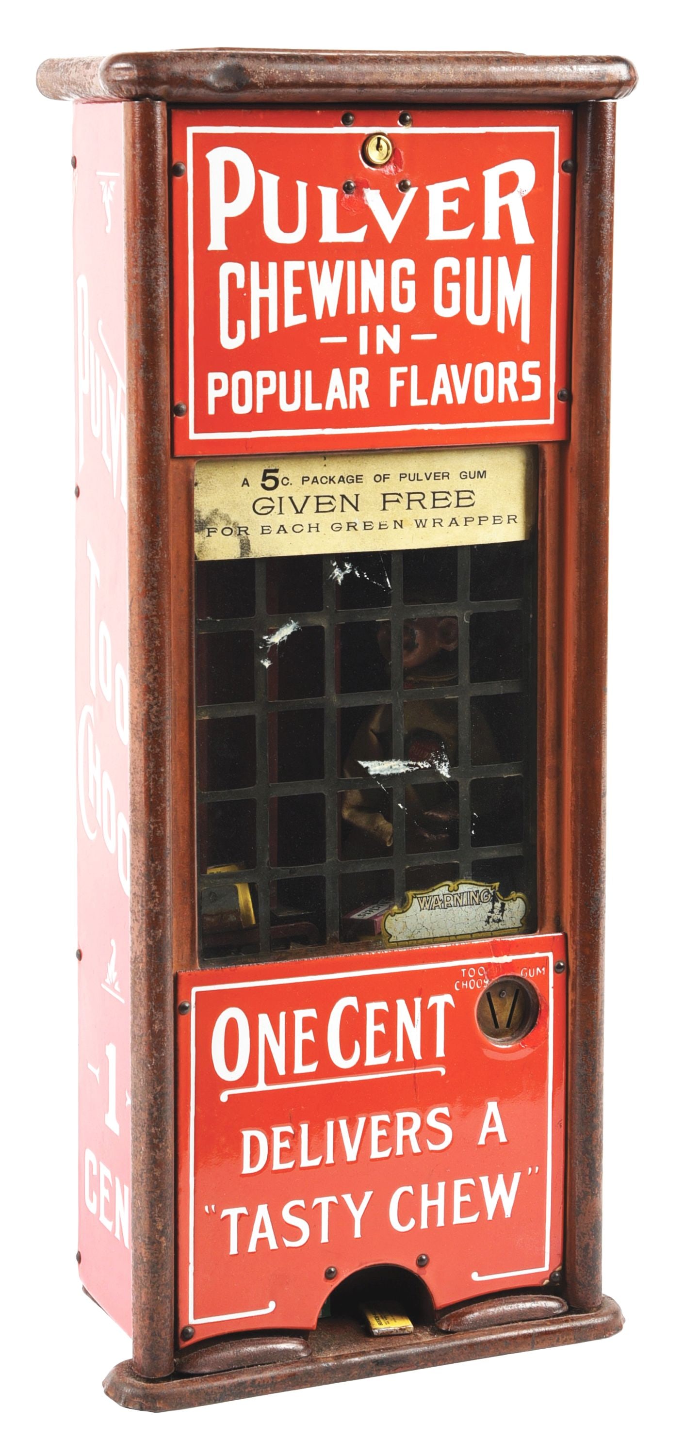 1¢ TALL CASE PULVER TOO-CHOOS VENDING MACHINE WITH ORIGINAL YELLOW KID FIGURE (1 of 4)
