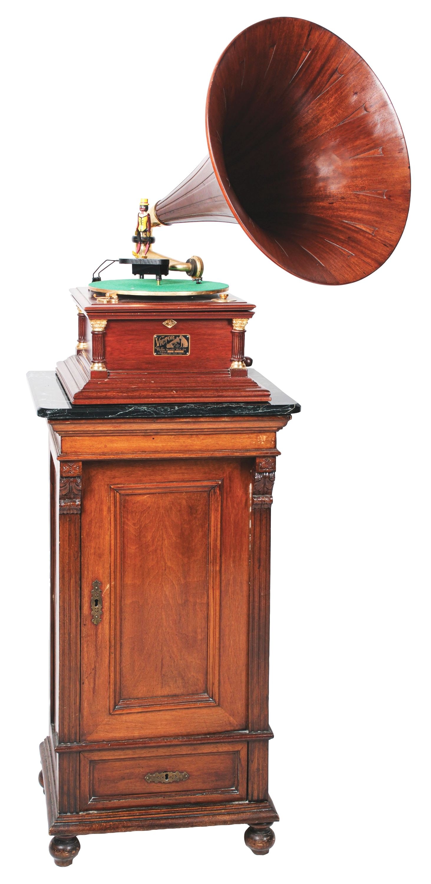 VICTOR MODEL 6 PHONOGRAPH WITH MATCHING WOODEN HORN W/ MARBLE TOP STAND (1 of 8)