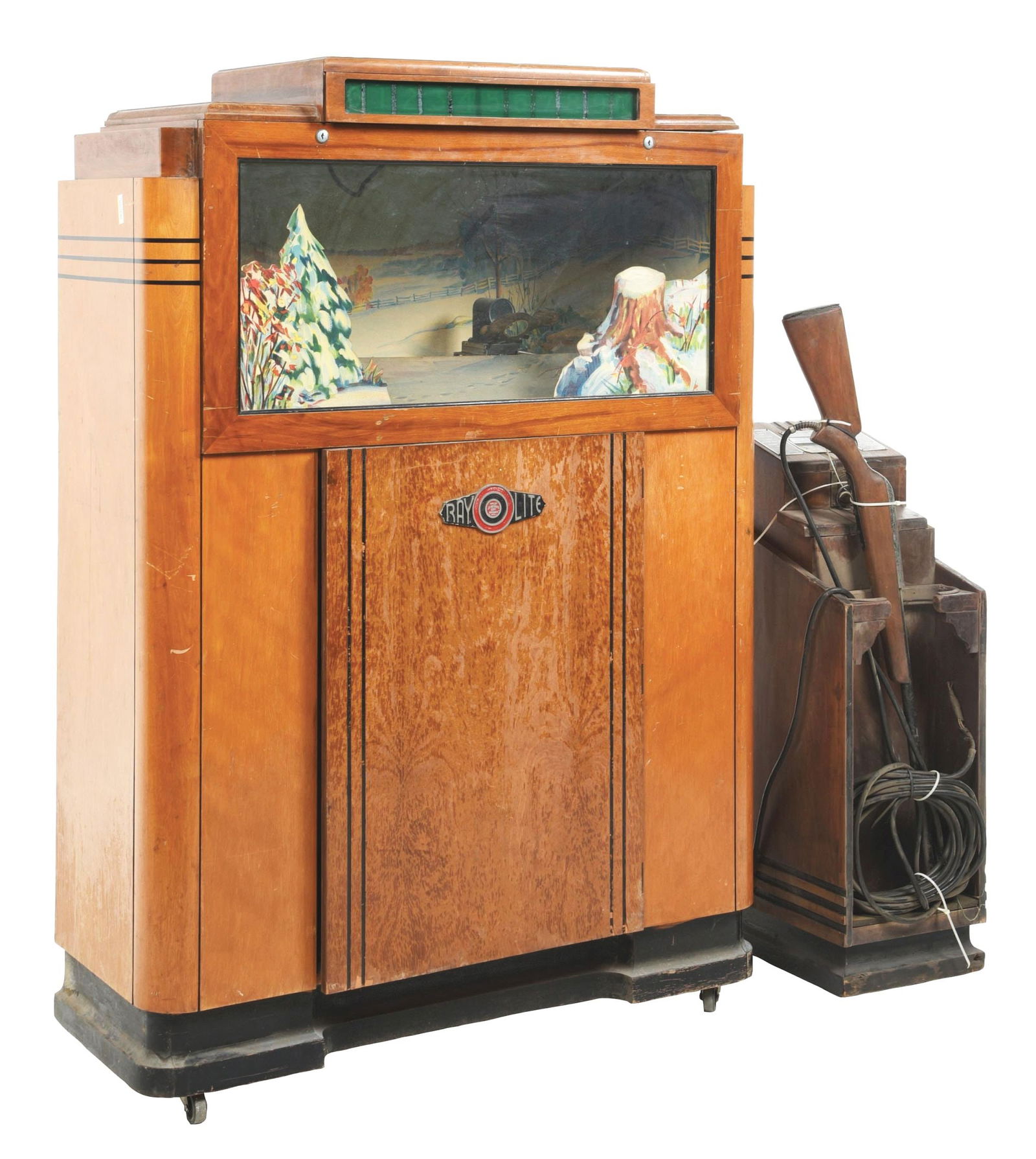 SEEBUTG RAY O LITE DUCK SHOOT ARCADE GAME: This Ray O Lite gun game is the first light-activated gun game produced. Seeburg was a company with an engineering department focused on the design of vacuum tube amplifiers and gearing systems for ju