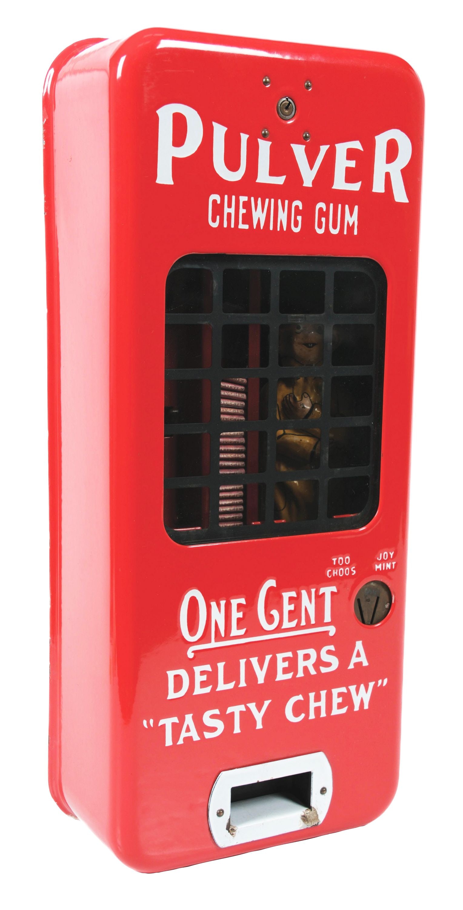 1¢ PULVER CHEWING GUM RED PORCELAIN VENDING MACHINE (1 of 6)
