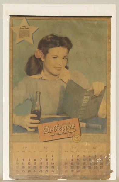 Lot of 2: Dr. Pepper Advertising Calendars.: Dated 1946 and 1948. 1946 is a partial calendar with heavy soiling and age toning and 1948 has only light wear and comes with cover sheet. Condition (Good - Very Good). Size Largest: 22 - 1/4" x 13 - 