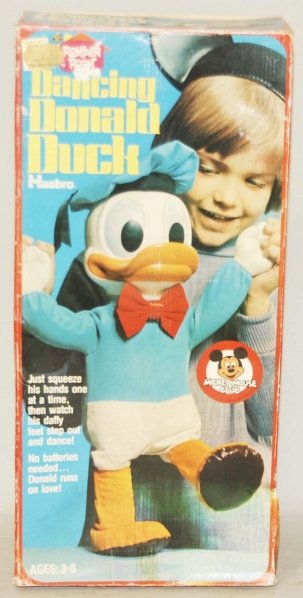 Romper Room Dancing Donald Duck in Box.: Made by Hasbro. Toy is excellent. Box is very good. Condition (Very Good). Size Box: 18 - 1/4" x 8 - 1/2".