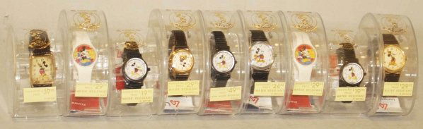 Lot of 11: Modern Disney Mickey Mouse Watches.: In original boxes. Condition (Excellent). Size Largest Box: 5" x 4".
