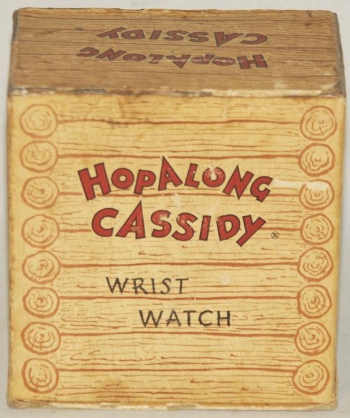 Vintage Hopalong Cassidy Character Saddle Watch.: Includes original box with saddle insert. Likeness of William Boyd as Hopalong Cassidy on sides of box. Box does have some repair to top lid. Watch has been used and has some wear and scratching. Not 