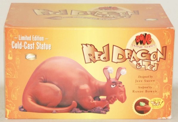 Boneville Red Dragon & Ted Statue in Box.: Sculpted by Randy Bowen. Limited edition. 1281/2000. Condition (Excellent). Size Box: 14 - 3/4" x 8 - 1/4".