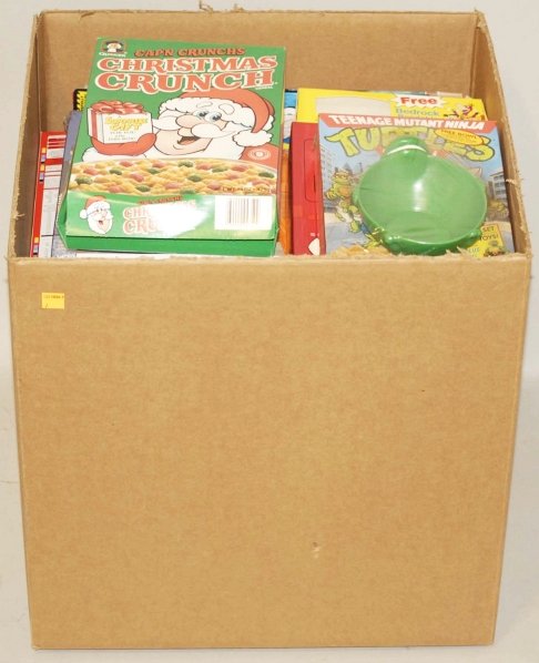 Lot of Assorted Cereal Boxes.: This lot includes boxes from 1980s to 2000s. Mostly flattened. Condition (Excellent). Size Largest Box: 14 - 1/2" x 8".