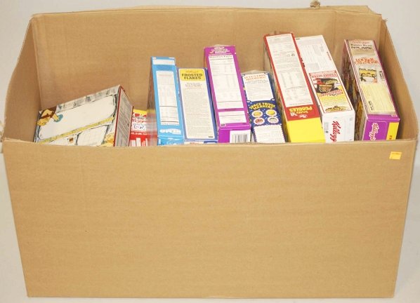 Large Lot of Assorted Cereal Boxes.: This lot includes cereal boxes from the 1980s to 2000s. Mostly flattened. Condition (Very Good - Excellent). Size Largest Box: 14 - 1/2" x 8".