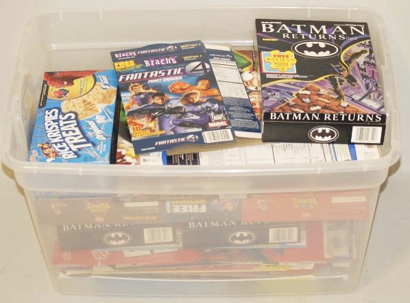 Lot of Super Hero Cereal Boxes.: This lot includes numerous super hero cereal boxes from 1980 to 2000s. Condition (Very Good - Excellent). Size Largest Box: 12" x 8".