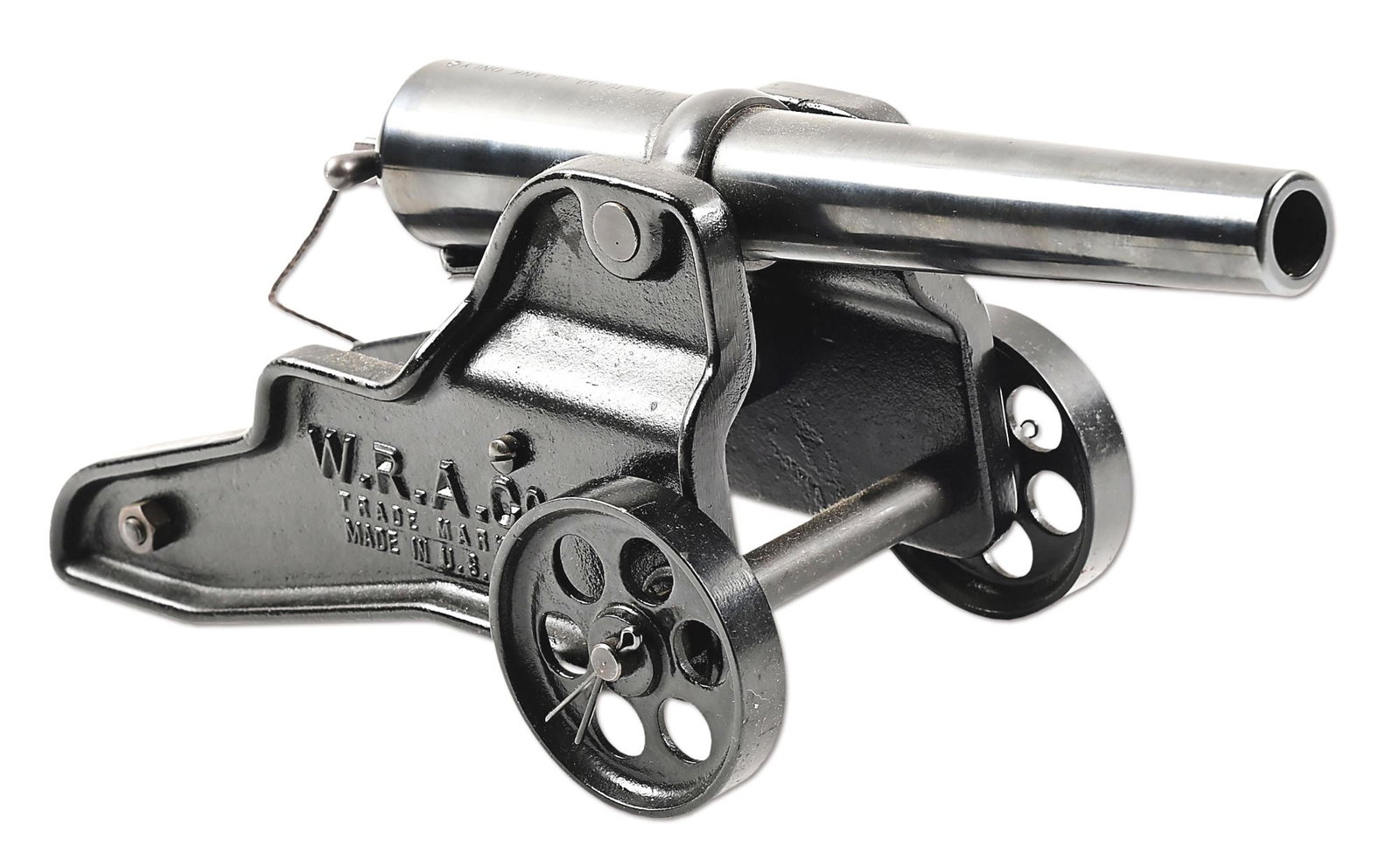 IRON WINCHESTER MODEL 1878 SIGNAL CANNON.: Winchester 10 gauge signal cannon in the original wood crate and cardboard box. This cannon shoots a black powder blank cartridge. CONDITION: This cannon is in as mint condition.