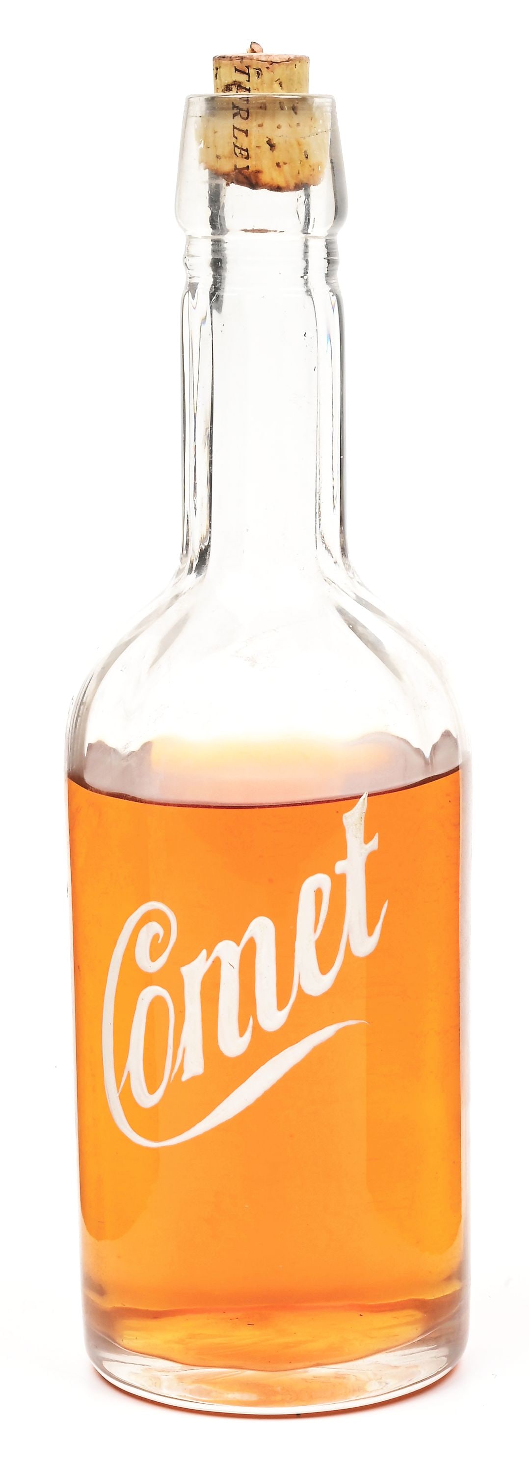 VICTORIAN BACK BAR WHISKEY BOTTLE.: Circa 1890s - 1910 whiskey bottle with white enameled raised lettering 'COMET'. CONDITION: Excellent.