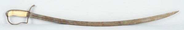 Light Calvary Sword.: Fitted with a cross hatched white bone handle and a European iron stirrup-shaped hilt. This specimen is without any identifying marks or scabbard. Condition (Fair - Good). Size Blade: 32" L.