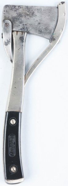 Marbles Gladstone Safety Pocket Axe.: Type 3. Axe head marked "Marbles Gladstone Mich. U.S.A. No. 2 P." and guard marked "Marble Arms & Mfg. Co. Gladstone Mich. U.S.A. Patd. 1898". This pocket axe has a locking pick which is in working or