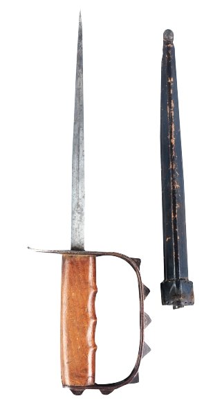 U.S. L.F. & C. 6-Knobbed Guard Trench Knife.: 1917. Correct sheath is included. Condition (Good - Very Good).
