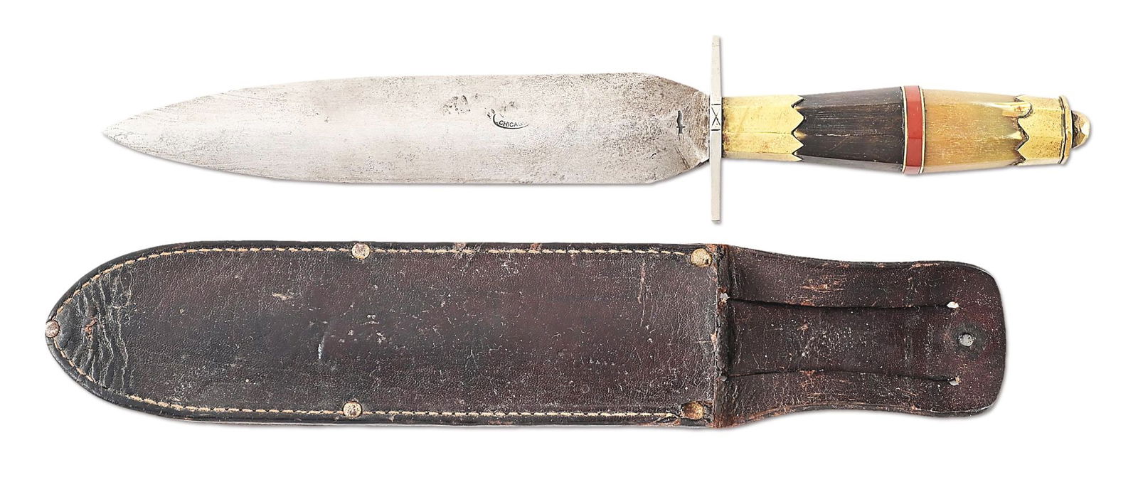 LARGE EXTREMELY RARE SCAGEL MADE VL&A MARKED KNIFE.: William Wales Scagel is considered to be the foremost pioneer in 20th century custom knifemaking. Throughout his knifemaking career, Scagel crafted hunting knives, machetes, axes, bowie knives, fighti