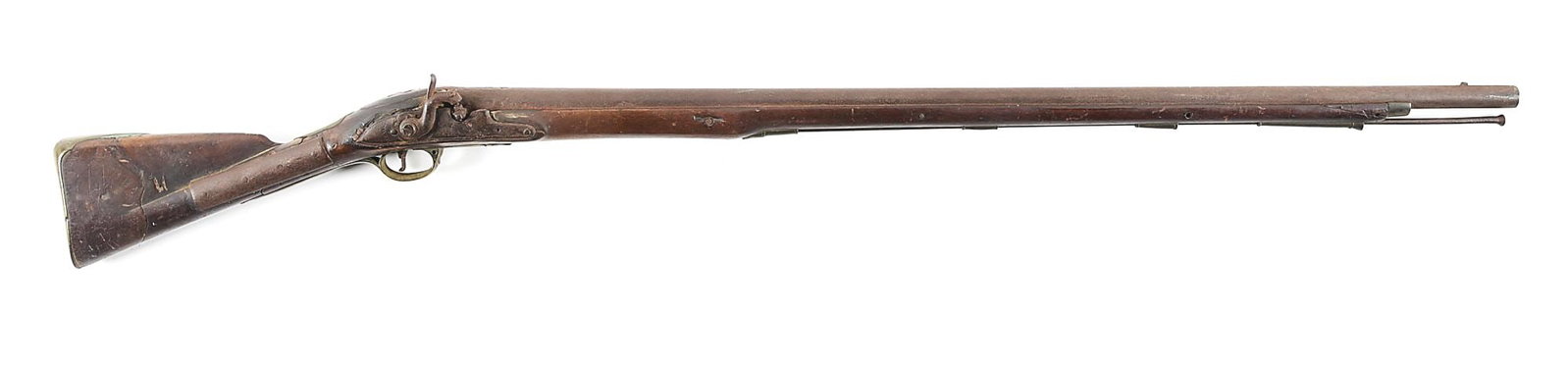 (A) AMERICAN USED PATTERN 1777 SHORT LAND BROWN BESS MUSKET.: An untouched British Brown Bess Model 1777 musket from the Revolutionary War era. This musket, found in the Shenandoah Valley of Virginia, is all original except that it was converted to percussion, p