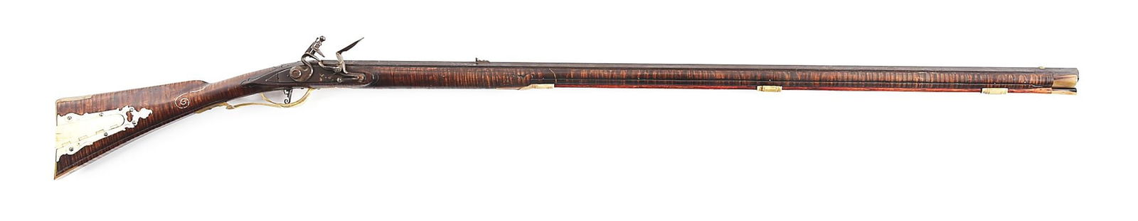 (A) CONTEMPORARY KENTUCKY LONGRIFLE WITH HORN MOUNTS BY ROLAND CADLE.: A beautiful contemporary longrifle made by Roland Cadle of Claysburg, Pennsylvania. Made in the Bucks County, Pennsylvania, style and architecture. Roland made this one-of-a-kind longrifle by creating